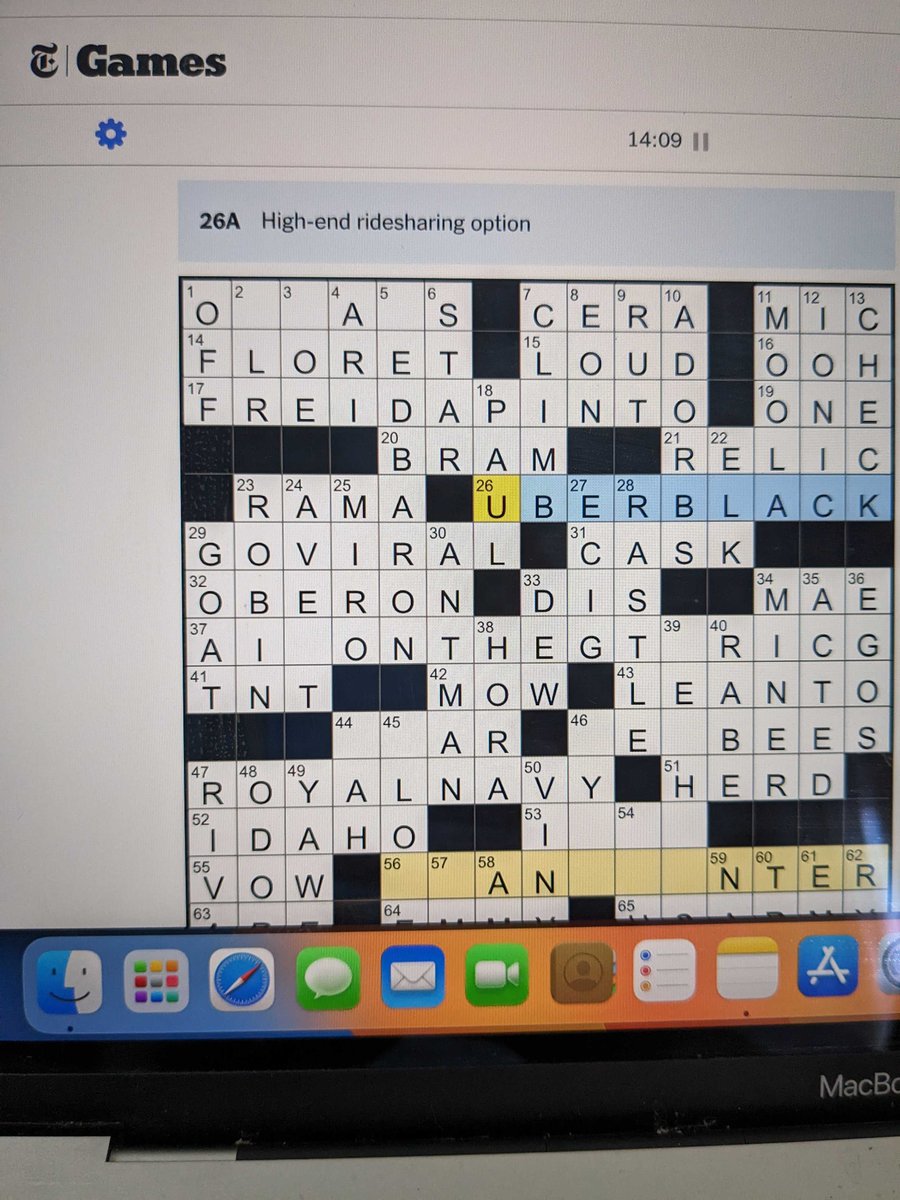 Uber's tweet photo. Oh hey 26 across, thanks @NYTGames https://t.co/Ba1I4hzFXw