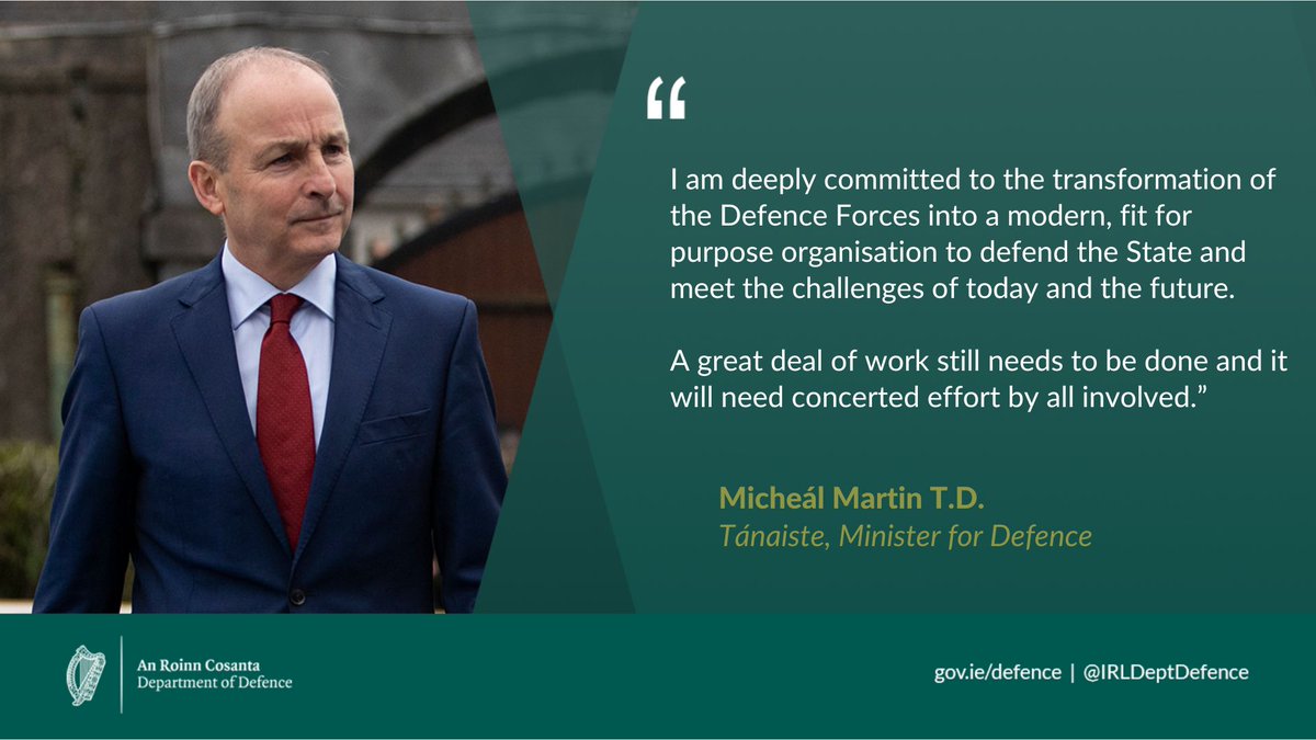 IRLDeptDefence's tweet photo. Tánaiste &amp; Minister for Defence @MichealMartinTD today welcomed the publication of the Detailed Implementation Plan for the Report of the Commission on the Defence Forces following Cabinet this morning. @defenceforces More info:
https://t.co/bovOUG35aS https://t.co/jYKekNtmtN