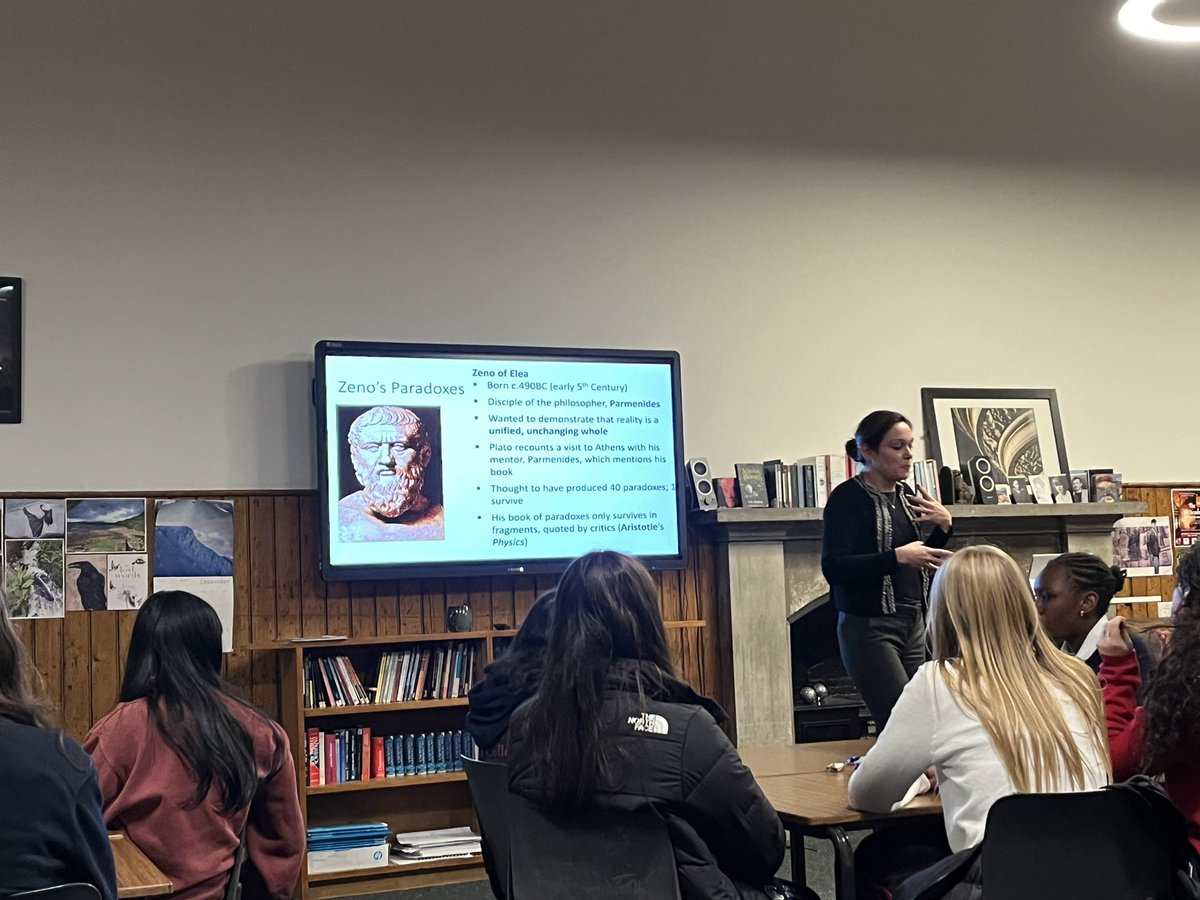 FettesLearn's tweet photo. Zeno’s Paradoxes explained expertly by Mrs Smith! Lots of good discussion and ideas at Paramecium this evening. https://t.co/VQAZuSkEV1