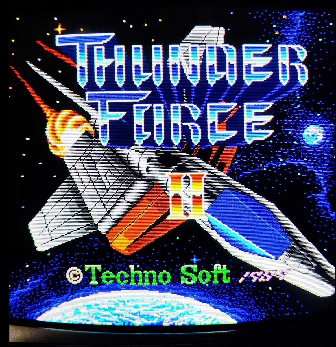 defthead's tweet image. Thunder Force II Mega Drive title screen through RGB and PVM
__________
#thunderforceii #thunderforceⅱmd #technosoft #megadrive #sega #genesis #shmups #stg #shmupsareshooters #retrocollector #16bits #16bit #retro #retrocollector #crt #pvm #rgb