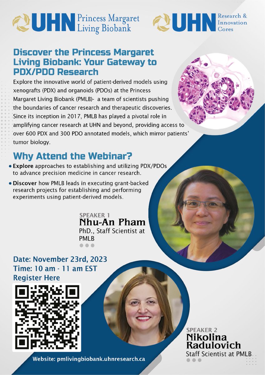 CoresUhn's tweet photo. Just two days left! Join us on November 23rd at 10 AM for our webinar: "Discover the Princess Margaret Living Biobank: Your Gateway to PDX/PDO Research." 
Register now: https://t.co/P5bswgoIDP
@researchuoft @UHN_Research @pmcancercentre @EurOPDX  @CancerModelsOrg https://t.co/UteaiNAfkm