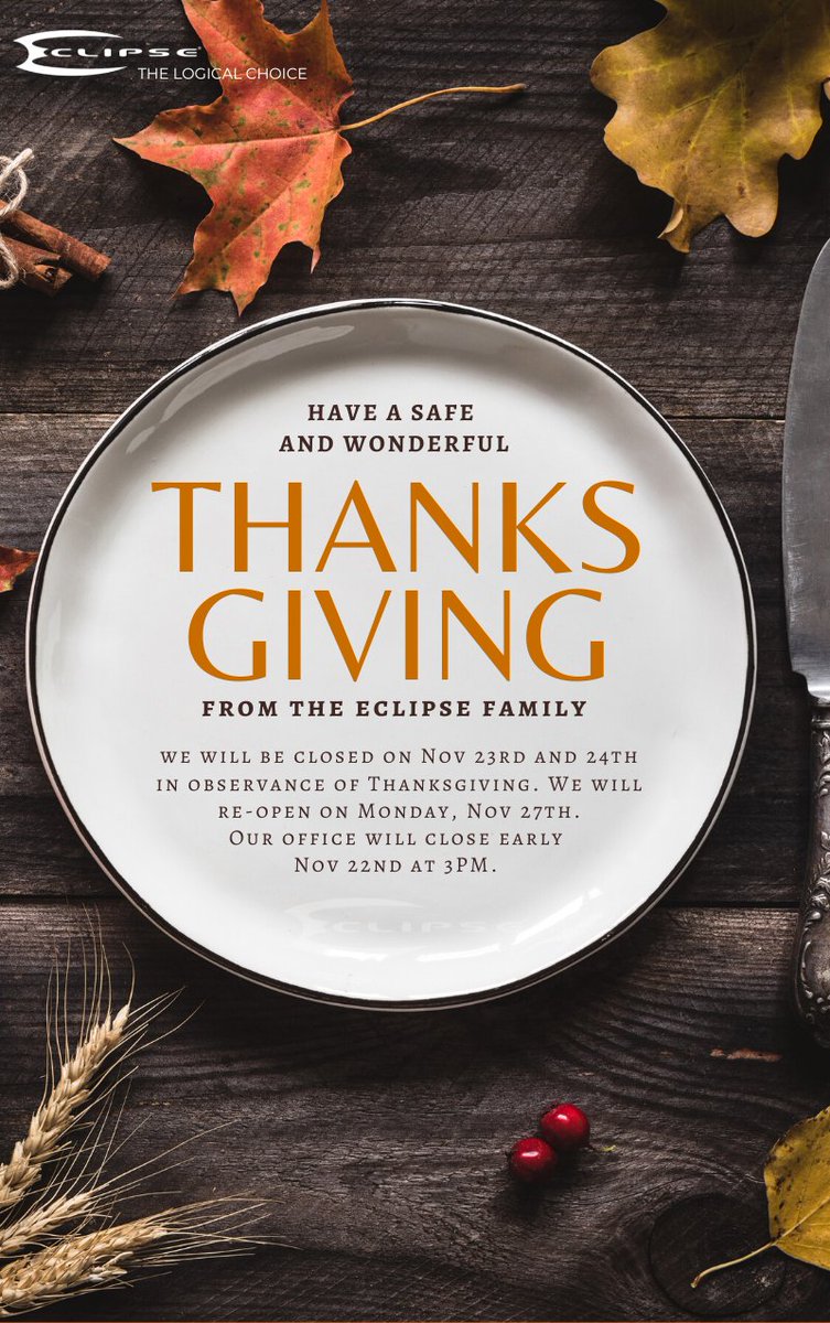 eclipsecctv's tweet image. 🦃 Thanksgiving Schedule Update! 🍂
📅 We&apos;ll be closed on Nov 23rd &amp;amp; 24th in observance of Thanksgiving. 🍁 We&apos;ll be back to assist you on Monday, Nov 27th.🕒 Note: We&apos;ll be closing early on Nov 22nd at 3 PM to get a head start on the holiday festivities! 🎉 #ThanksgivingHours