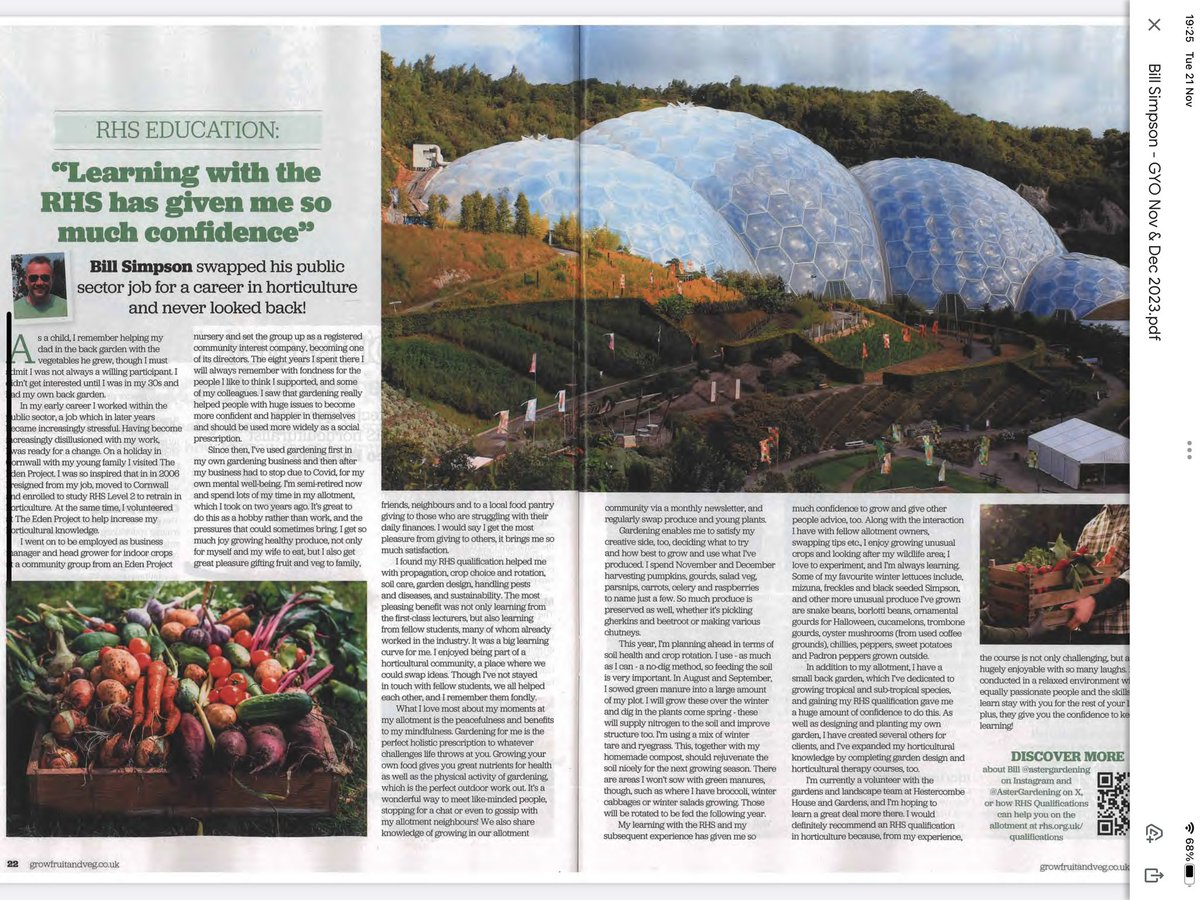 I’ve made it into the print media! Here’s a little piece about my journey so far in horticultural education, covered in ‘Grow your own magazine’. Publication out now for Nov/Dec. Enabled wonderfully by @RHS_Learning Thank You. #growyourownmagazine #allotment #GardeningTwitter
