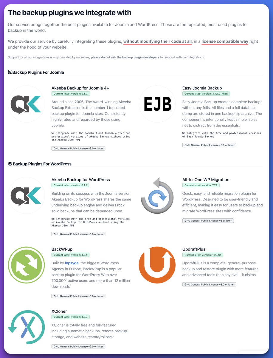 myBackupsGuru's tweet photo. Our service brings together the best plugins available for Joomla and WordPress. These are the top-rated, most used plugins for backup in the world. https://t.co/yqCcgX9ePd