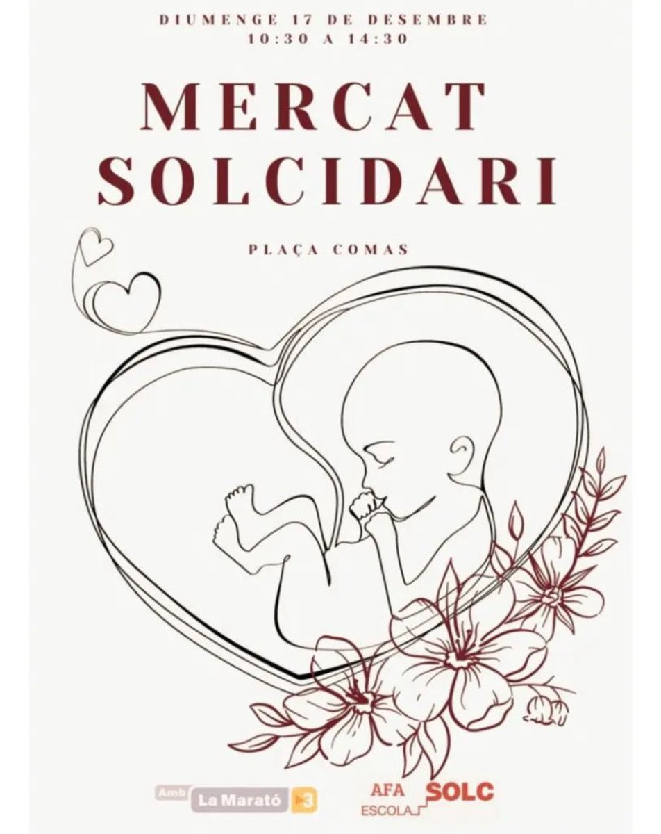 AfaEscolaSolc's tweet photo. El mercat Solcidari de de la #escolasolc amb benefici per @lamarato3cat torna el proper diumenge 17 de desembre a la Plaça Comes de #Bacelona https://t.co/St8ayAAvYZ https://t.co/voGa3RRAx3