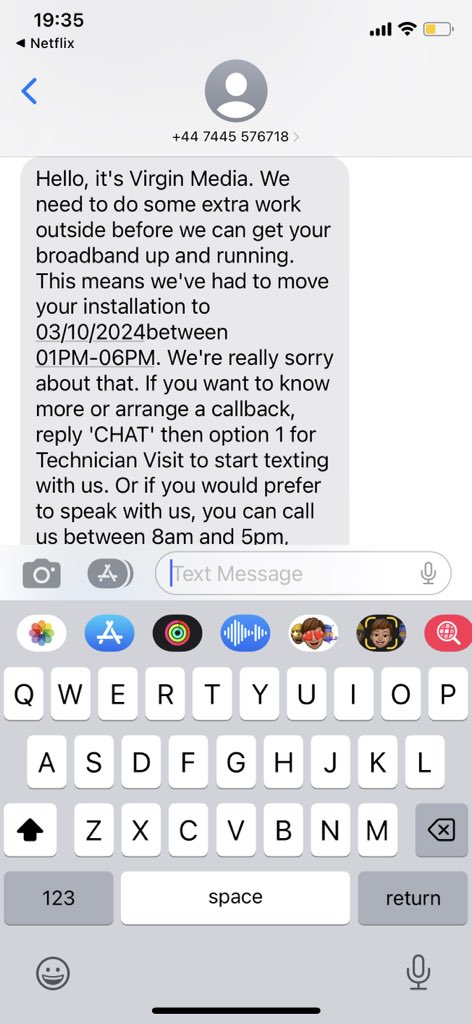 brambles83's tweet photo. @virginmedia 23rd of August 2023 I signed up for broadband. 6 engineer visits and no broadband installed. Still not connected. Formal complaint unanswered. Just received this message. This has to be a joke?! https://t.co/dh4VqWkv3f