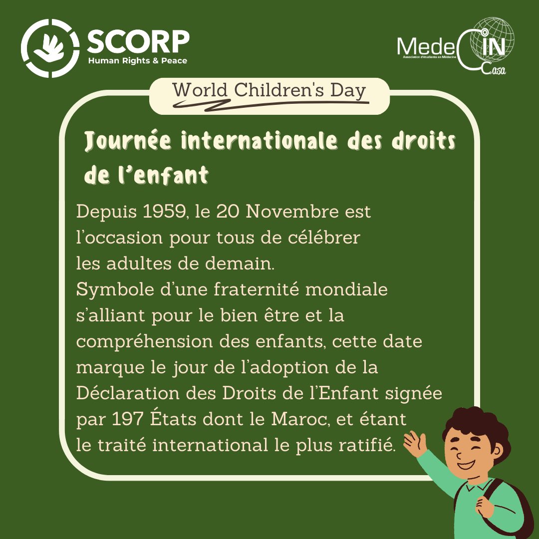 medecincasa's tweet photo. Le 20 novembre c’est l’occasion de nous réunir et célébrer ceux qui forgeront le monde de demain : les enfants 👧🏻👦🏻
Rejoignez nous et informez vous pour qu’ensemble nous puissions faire avancer les choses pour eux et leur construire un avenir meilleur 💚🫱🏼‍🫲🏾 
#WorldChildrensDay https://t.co/UbUqnJfOp1