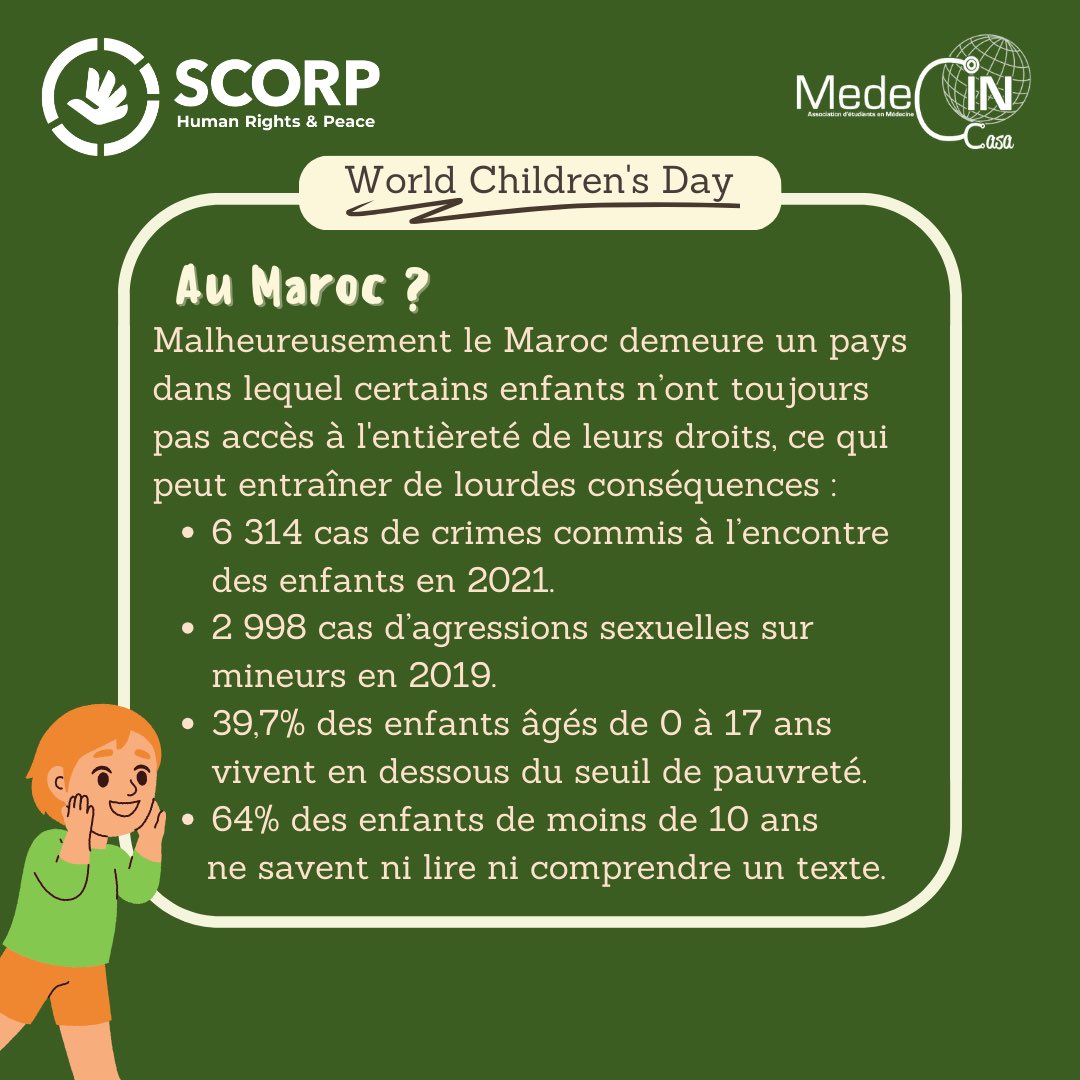 medecincasa's tweet photo. Le 20 novembre c’est l’occasion de nous réunir et célébrer ceux qui forgeront le monde de demain : les enfants 👧🏻👦🏻
Rejoignez nous et informez vous pour qu’ensemble nous puissions faire avancer les choses pour eux et leur construire un avenir meilleur 💚🫱🏼‍🫲🏾 
#WorldChildrensDay https://t.co/UbUqnJfOp1