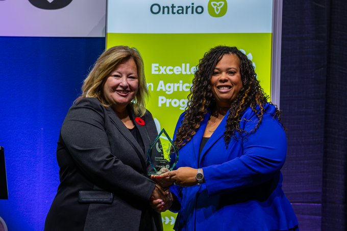 At the Excellence in Agriculture Awards Ceremony, I was proud to recognize the award winner and honourable mention in the Excellence in Agri-Food Talent Recruitment category:  

•Jennefer Griffith, <a href="/FoodPSCanada/">FPSC</a>
•Kathryn Doan, <a href="/AgCareers/">AgCareers</a>

#OntAg #growingONtogether