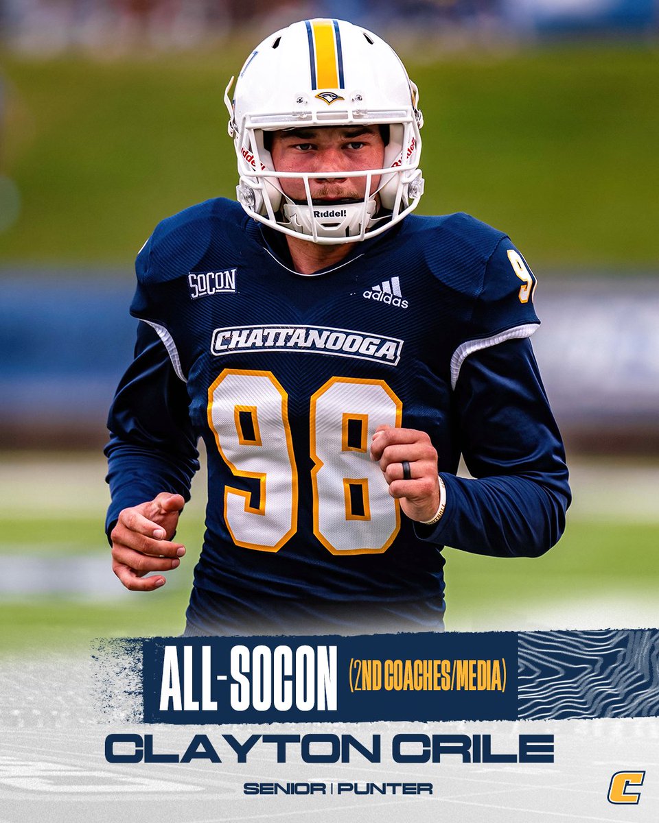 𝐒𝐏𝐄𝐂𝐈𝐀𝐋(𝐈𝐒𝐓) 𝐇𝐎𝐍𝐎𝐑𝐒 💥

P Clayton Crile (2nd Coaches/Media) earns All-SoCon Specialist honors at the punter position🏅

<a href="/SoConSports/">The Southern Conference</a> 
📊 44.3 punt avg (1st) - also: 14 FG (T1st)

<a href="/ClaytonCrile/">Clayton Crile</a> x #GoMocs