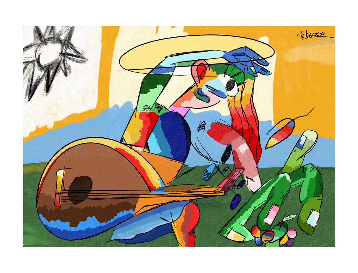 new work added to the wishlist
"Mademoiselle" by <a href="/tchaggo/">tchaggo</a> 
0.1 eth

cydr really loves the flow of the piece, as well as how the colors are being coordinated and represented on the action of playing the mandolin. for a reason cydr can't explain, this piece brings out a lot of joy