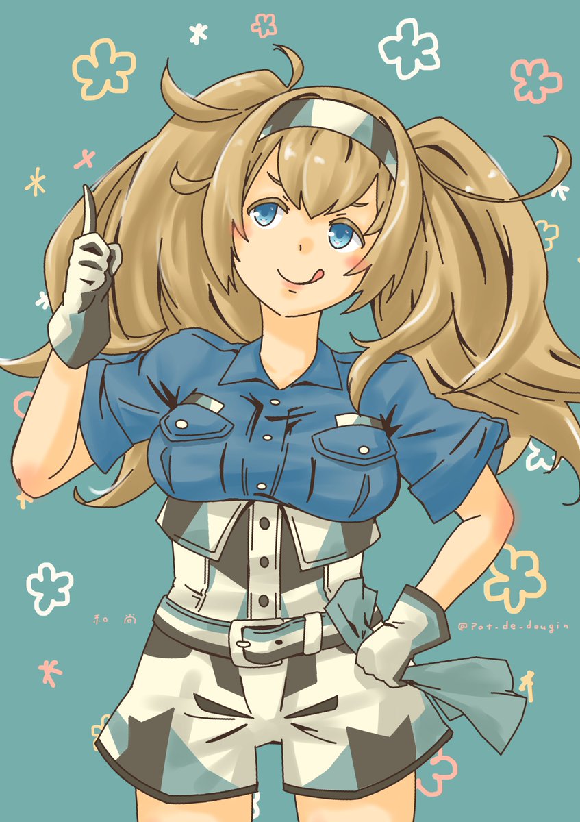 gambier bay (kancolle) 1girl twintails solo blue eyes gloves blonde hair shirt  illustration images