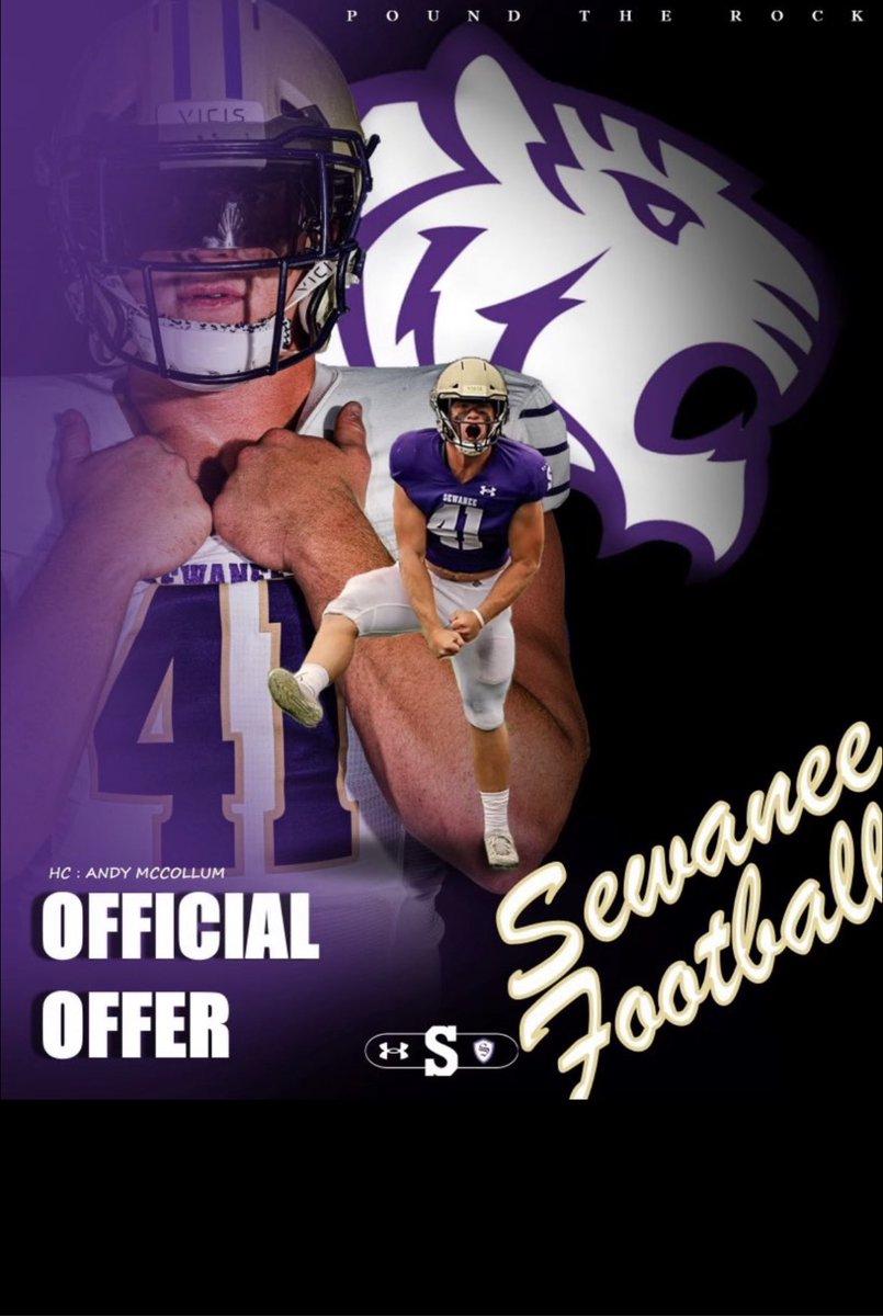 Thankful to receive an offer to continue to play football at Sewanee The University of the South! Go Tigers! <a href="/Coach_DGaither/">Drew Gaither</a> #poundtherock