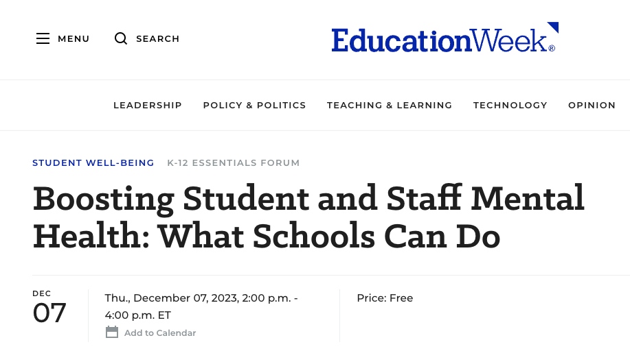 Upcoming webinar on mental health in schools and how some American schools and educators have been responding:

edweek.org/events/k-12-es…