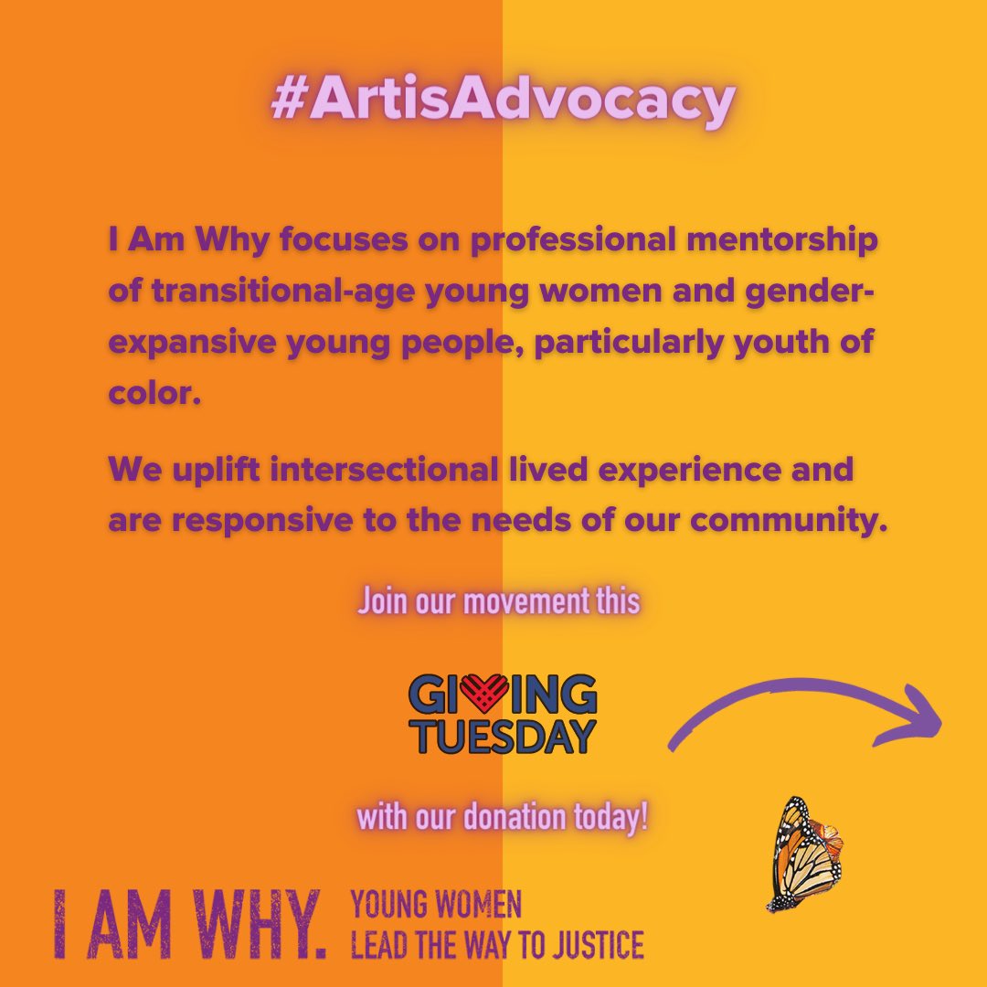 IAmWhyJustice's tweet photo. Join the movement this #GivingTuesday with your donation of $25 or more, #LinkInBio.Your support aids the mentoring of the hands, minds, and hearts of young women and gender-expansive activists across the country. #Artisadvocacy https://t.co/Jo5UZMDto0