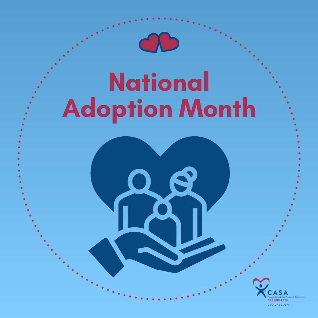 CASA_NYC's tweet photo. This month we seek to increase awareness and bring attention to the need for adoptive families. So far in 2023, CASA-NYC has helped to finalize the adoptions of 16 children into their forever families, where they will experience safety, and stability, - permanently. https://t.co/n5hlHXdgh6