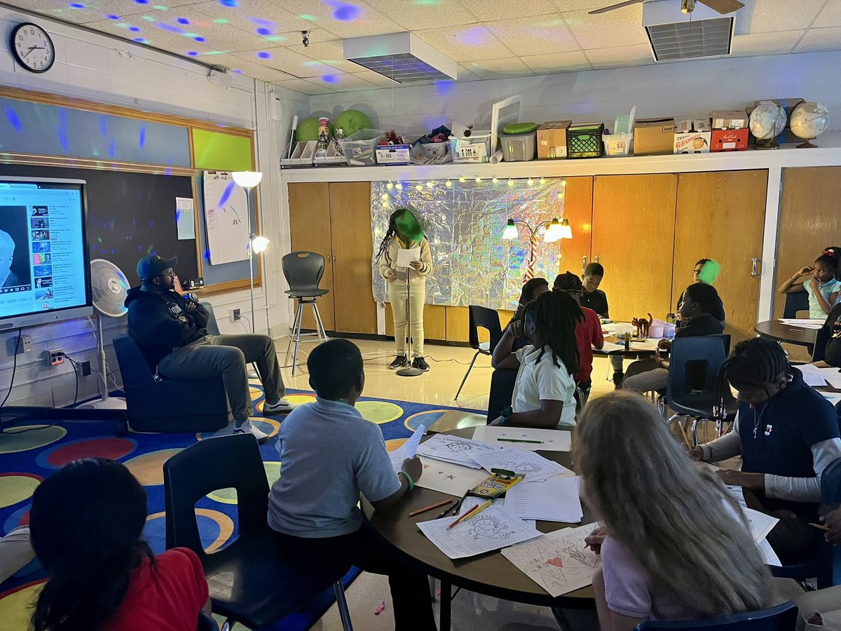 A beautiful celebration of 4th graders’ <a href="/ELeducation/">EL Education</a>  Mod 1 performance task — a poetry café. 

“…She drew
And drew then she drew 
 And so 
When the young woman had to sleep She drew herself into her dreams.”

So many beautiful poems shared by our brilliant poets! 📝✨🥰