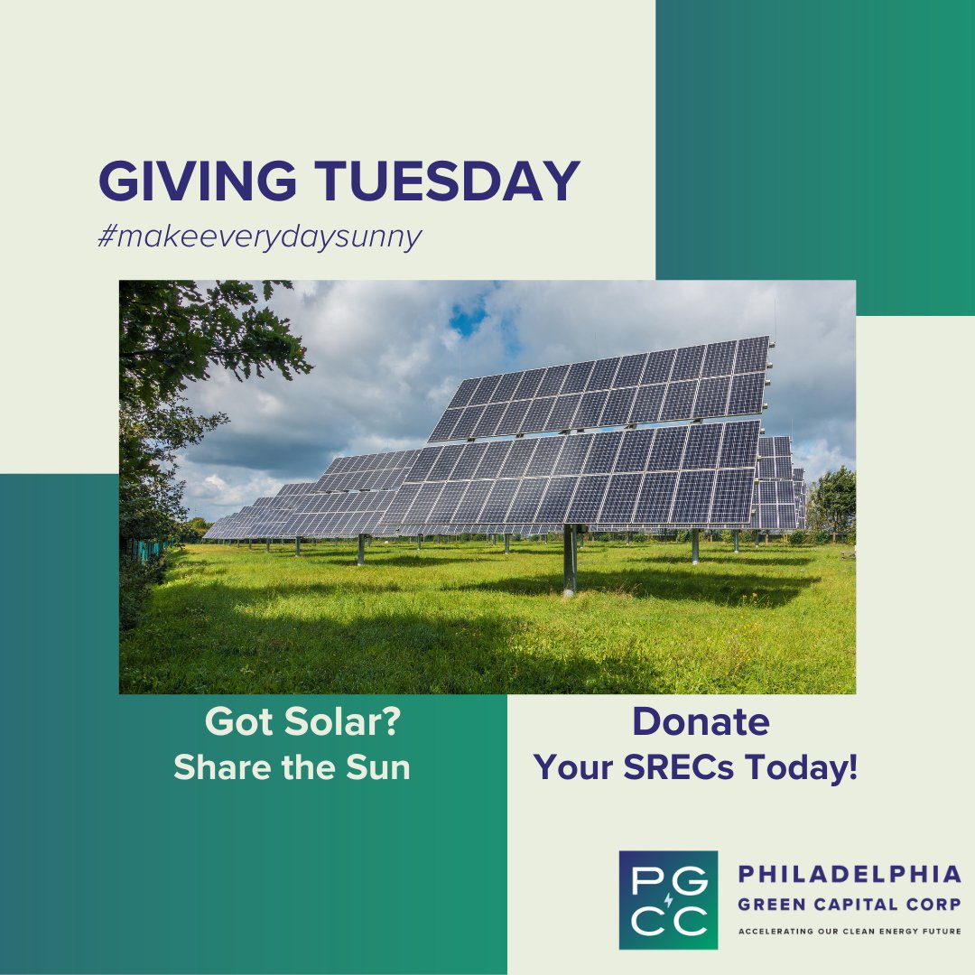 PhillyGreenCap's tweet photo. #GivingTuesday2023 is less than a week away! We hope this year you #BrightenSomeonesDay by donating Solar Renewable Energy Credits (SRECs) or monetarily to Share the Sun supporting accelerated solar!

Donate SRECs: https://t.co/7vXWT9pqDr

Donate Funds: https://t.co/a82ijRmboL https://t.co/BHLOU9RmaN