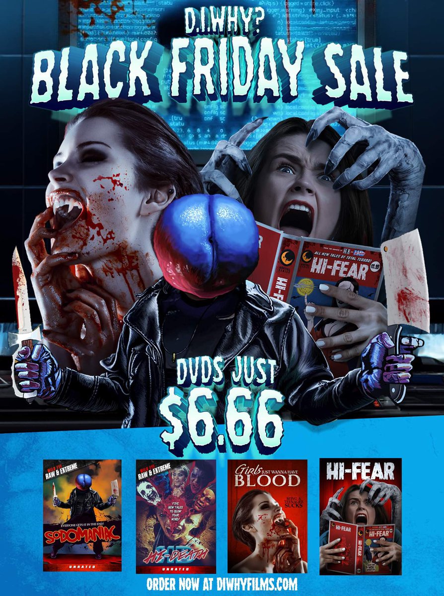 anthonycatane18's tweet photo. This Black Friday visit https://t.co/zrNlSjtemf for our Black Friday sale!! Select DVDS are just $6.66!! Great holiday gifts for film lovers and horror fans!!
#independenthorror #diwhyfilms #blackfridaysale #sodomaniac #dvdsale #dvds #girlsjustwannahaveblood #wildeyereleasing https://t.co/ZP3MYzALyr