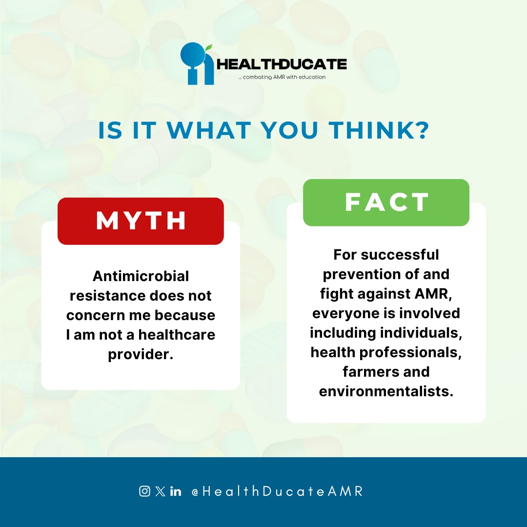 HealthDucateAMR's tweet photo. We all have major roles to play in preventing #AMR. It is my responsibility. It is your responsibility. It is our responsibility to protect the efficacy of our antimicrobial agents.

Spread the news of AMR to everyone around you.
#WAAW2023
#WorldAMRAwarenessWeek https://t.co/LQydCStrgn
