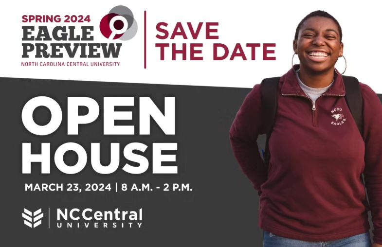 NCCU's tweet photo. #NCCUCommunity | SAVE THE DATE | Join us on Saturday, March 23, 2024 for Spring Eagle Preview. Learn about NCCU and everything our campus offers. More details coming soon! | #EaglePreview #EaglePride #NCCU #MEAC #NCCULife https://t.co/nKb3LCJSEi