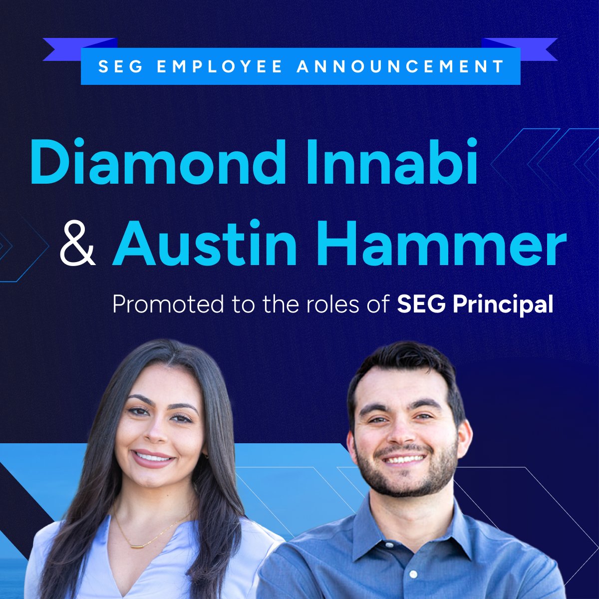 SoftwareEquityG's tweet image. SEG is pleased to announce the promotions of two outstanding individuals to the role of SEG Principal: Diamond Innabi and Austin Hammer. Whether it&apos;s their outstanding work on deals, their dedication to mentoring others, or their pivotal roles in driving sales initiatives.