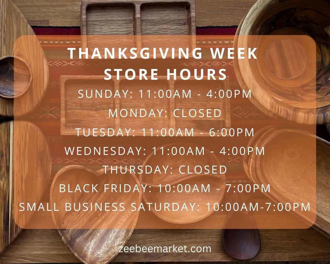 We are so grateful for your support of our #FairTrade business and mission! Hope to see you this week 🫶🏾

#zeebeemarket #Thanksgiving #storehours #shoplocal #BlackFridayShopping #smallbusinesssaturday #ShopSmall #fairtrade #handmade #uniquegifts #LoveLocalSTL #STLMade