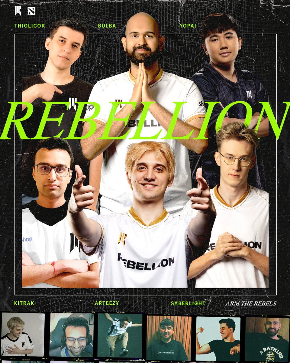 Introducing Shopify Rebellion Dota 2024

⚔️ <a href="/Arteezy/">Artour Babaev</a> 
⚔️ <a href="/Yopajdota/">Yopaj</a> 
⚔️ <a href="/jonas_volek/">SabeRLighT-</a> 
⚔️ <a href="/Thiolicordota/">Thiago Cordeiro</a> 
⚔️ <a href="/kitrakdota/">Kitrak</a> 
🗡️ <a href="/BuLbaDotA_/">sam</a> 

See you soon 😌