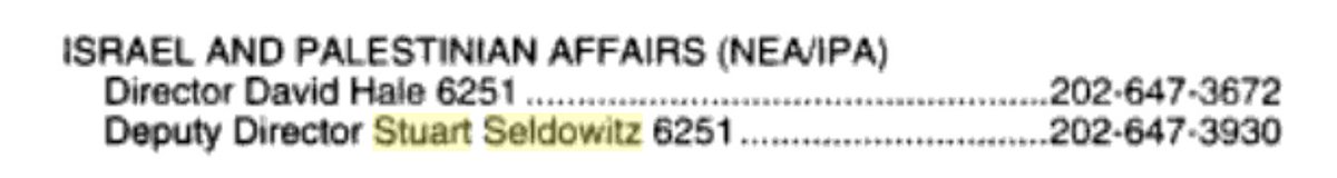 HeerJeet's tweet photo. State Department telephone directory from 2001. Look who is working on Israel and Palestinian affairs. https://t.co/mhlWKMCYMn