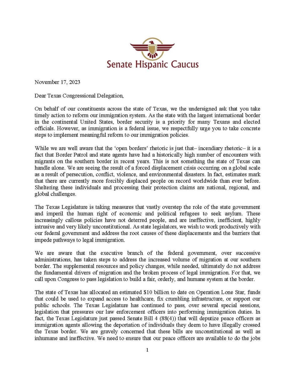 TXSenHispanics's tweet photo. Last week, the Texas Senate Hispanic Caucus sent the following letter to the Texas Congressional Delegation.
#txlege #txshc https://t.co/zbT1uBUDpo