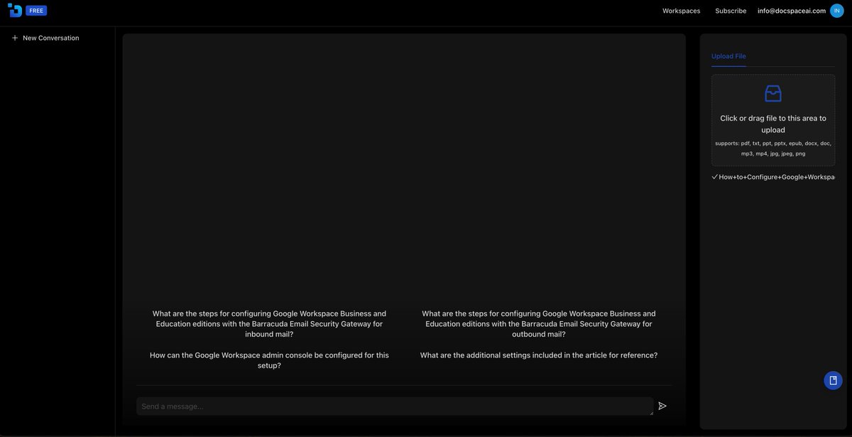DocSpaceAI's tweet image. Why just view when you can interact? Our unique app lets you chat with PDFs, videos, and audio files, opening a new dimension of media interaction. Get started for free at  docspaceai.com #InnovativeApp #InteractiveMedia