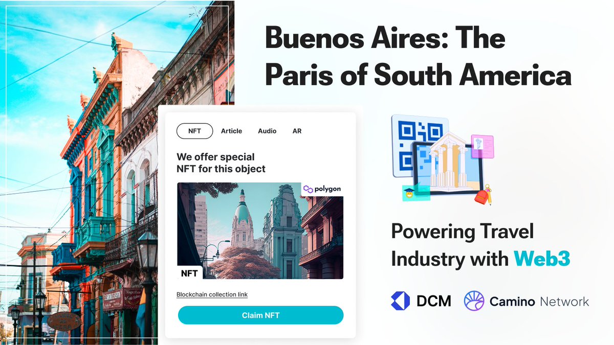 DCMSwiss's tweet photo. 🔥Spotlight #Travel City of the Day #BuenosAires .Take our customized #web3tours &amp; collect unique souvenir #NFTs. Be a part of the Travel 3.0 revolution with #DCMWeb3tours, powering the travel industry with #Web3 . #web3experiences #web3travelecosystem #TravelTheWorld #traveltech https://t.co/tGCrXmY9LP