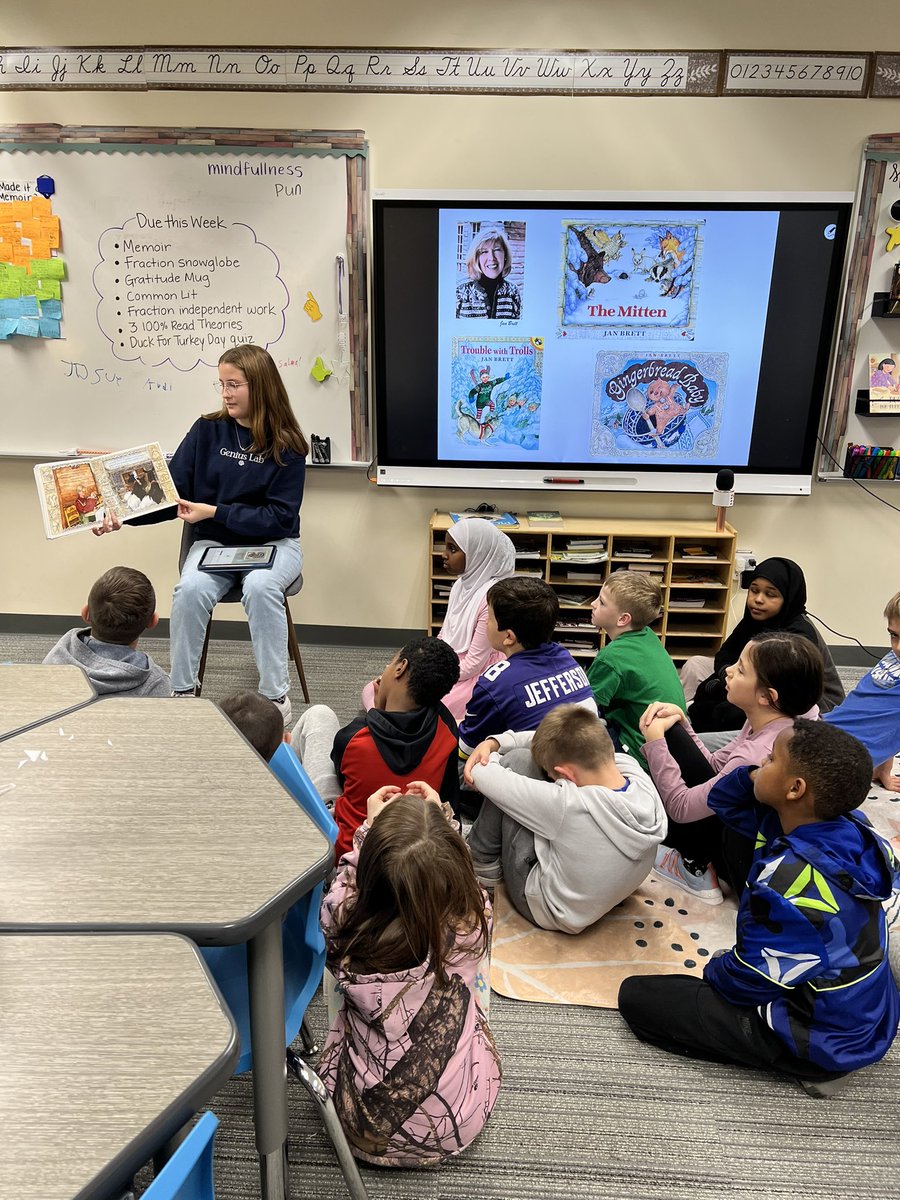 katetepp's tweet photo. Our Intro to Education student teacher, Ms. Hess read a Jan Brett story today using the app Novel Effect. 

She was a true natural! I love the engagement! https://t.co/4wvgOv3AQ5