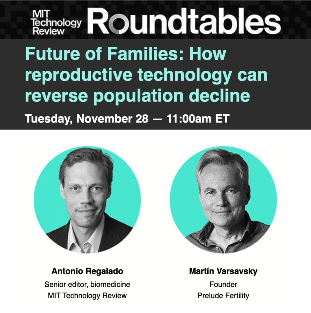 In one week, next Tuesday, Nov 28th, join me and IVF entrepreneur & humanist Martin Varsavsky (@martinvars) online for a live discussion about the causes of declining fertility, the menace of shrinking populations, and medical technologies that might reverse the trend. 🧵