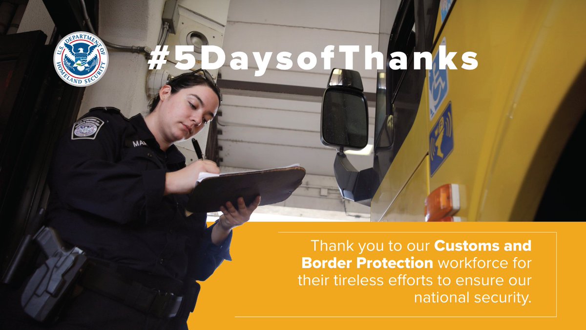 DHSgov's tweet photo. .@CBP officers & agents work every day to address irregular migration, prevent human smuggling, & combat fentanyl trafficking. Their tireless efforts ensure our national security. As we prepare for Thanksgiving with #5DaysofThanks, let's thank these guardians! #ThankfulForCBP https://t.co/M1DcbcDXyc