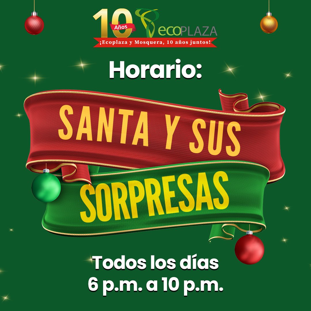EcoplazaCC's tweet photo. Descubre la magia de la Navidad en nuestra nueva zona: Santa y sus sorpresas, abierta todos los días de 6 p.m. a 10 p.m. ¡Adquiera sus entradas por solo 6 mil pesos en el punto de información del primer piso! 
Además, los niños menores de 1 metro entran gratis. 🎅🎁 #navidad2023 https://t.co/78CqRpAGfr