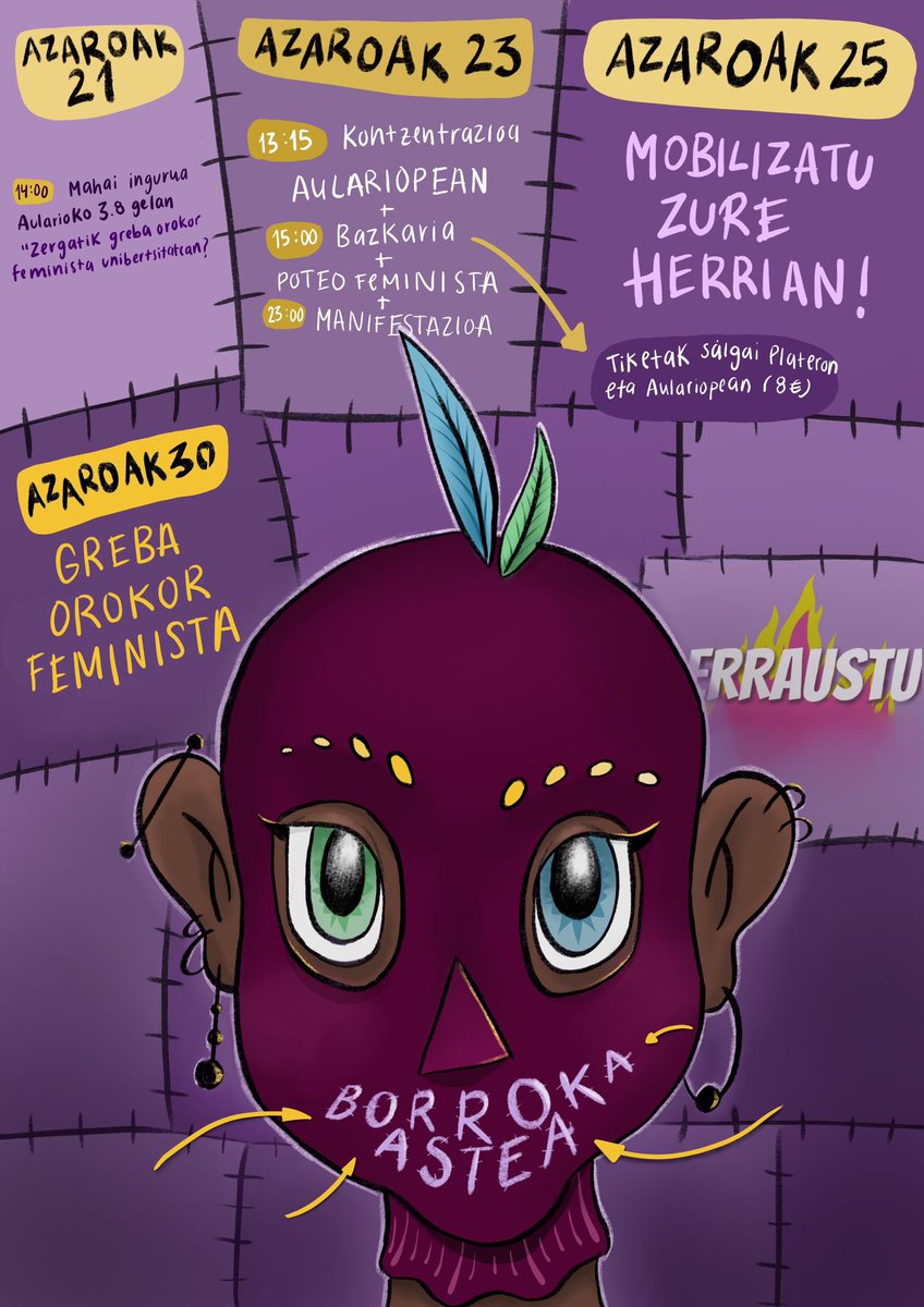 erraustu's tweet photo. Errausturen borroka astean badago hemen! Aurten azaroaren 25 larunbata da, hala ere Ibaetan mobilizatuko gara. Gerturatu ekintzetara!🔥
*bazkariko tiketak salgai Trikuharri tabernan eta psiko/HEFAko kafetegian* https://t.co/bclQ3kuiqO