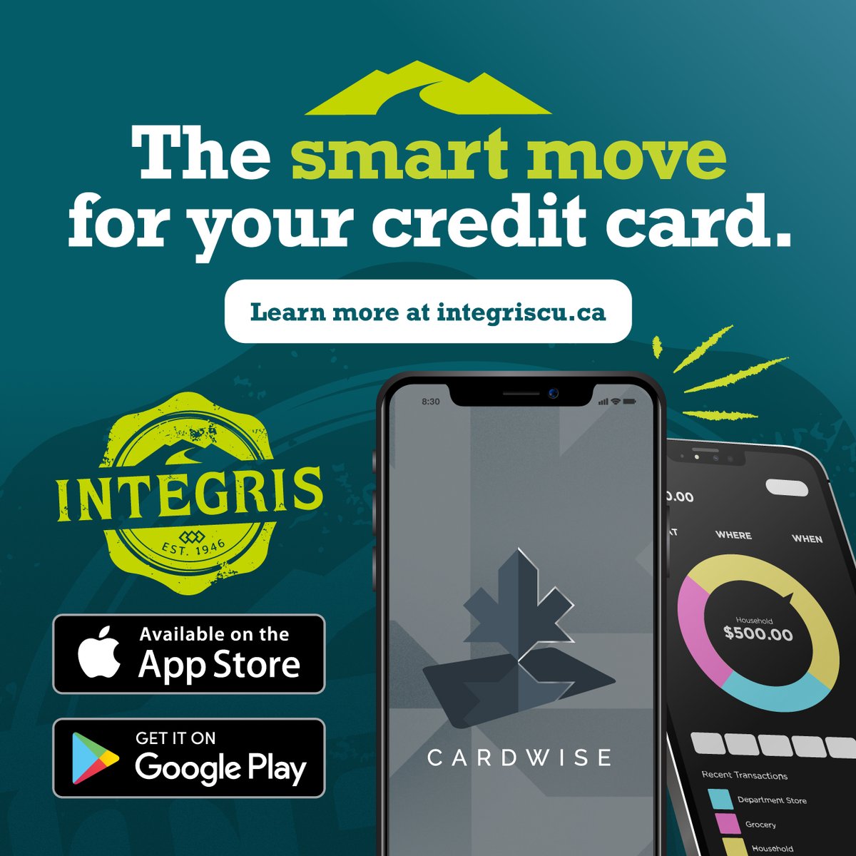 IntegrisCU's tweet image. Financial control at your fingertips! Our new CardWise app helps you manage your Collabria credit card effortlessly. Learn more here: bit.ly/3QlDQYp 📱💳 #CardWise #CreditCardManagement #IntegrisCU