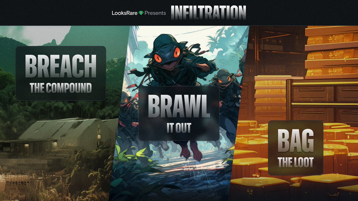 Let's f🥷king go.

10,000 Agents — and the score of a lifetime.

📣 INFILTRATION kicks off on Thursday, Nov 23 at 15:00 (UTC).

🚨  Trust us, you don't want to show up late.

In our latest game, you'll build your squad and send them into the compound to take home as much LOOKS