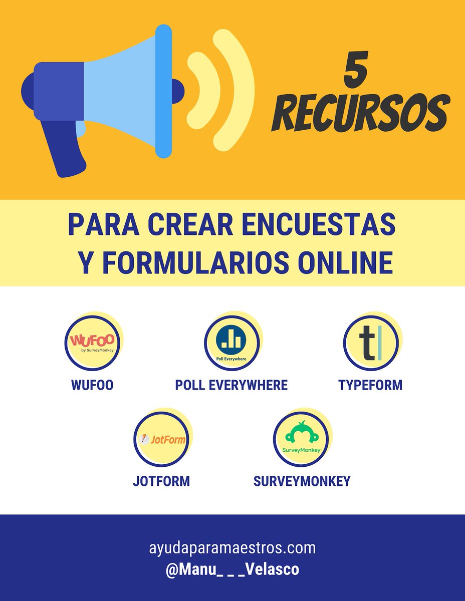 AyudaMaestros's tweet photo. 5 recursos para crear encuestas y formularios online. 👉 https://t.co/1b6p6d7QUv Por @Manu___Velasco https://t.co/NTmqFDu82j