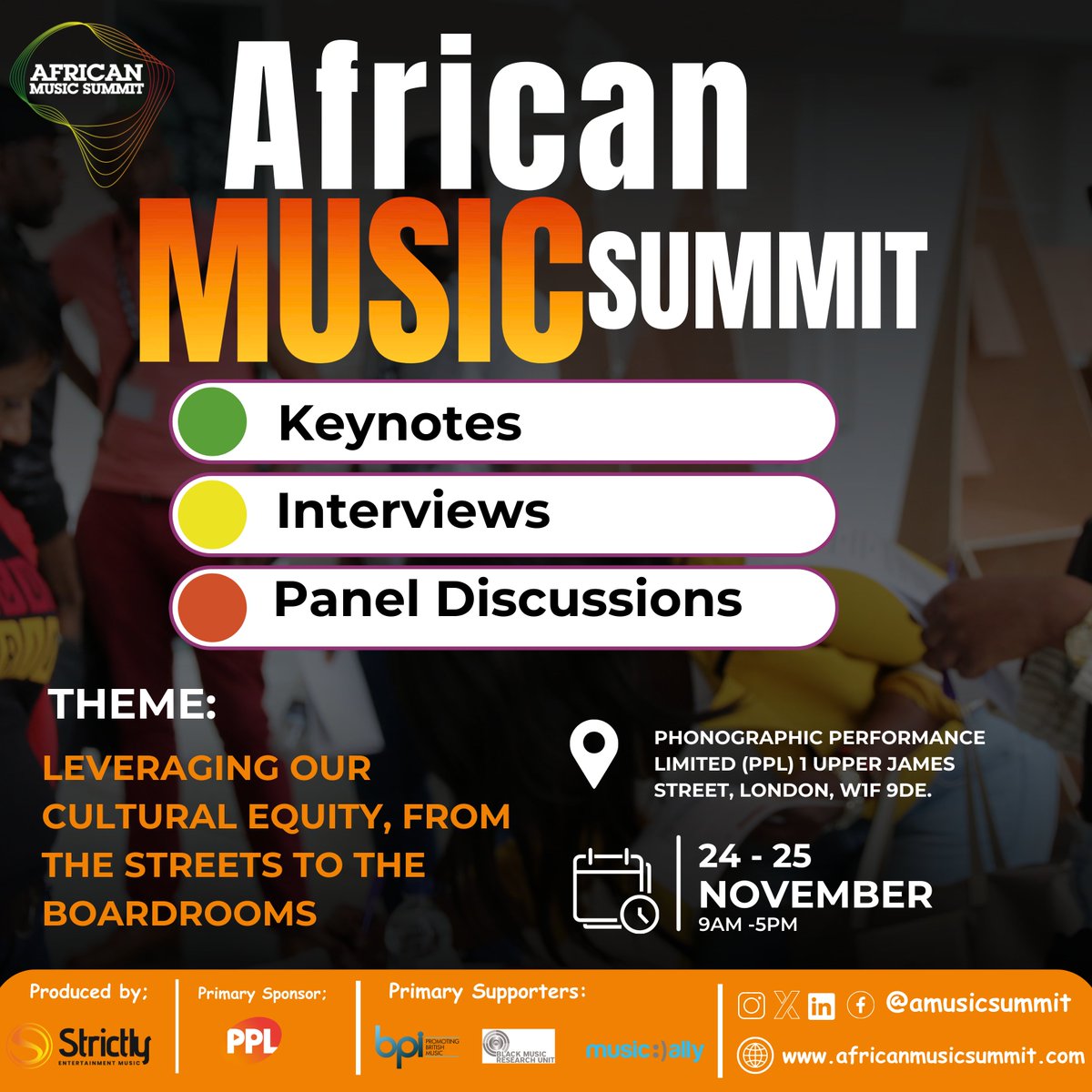 AIM_UK's tweet photo. The African Music Summit 2023 will be hosted at the @PPLUK offices on  25th November. Join for an electrifying celebration which will celebrate the incredible diversity and influence of the African music business!

https://t.co/aHgC5ZCu32

#amusicsummit #africanmusicsummit #AMS https://t.co/XJJEc6kFMB