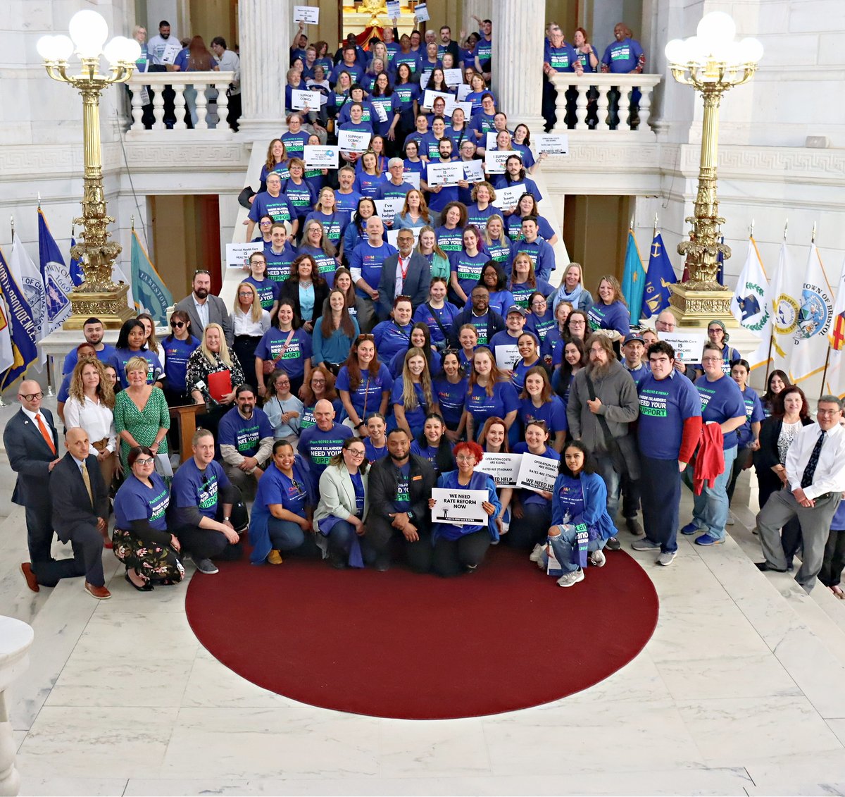CPNRI's tweet photo. Rhode Island Lawmakers: 1 in 4 of your constituents have a disability. This is a look at what this community has done so far this year:

In April, more than 200 advocates showed up at the State House to advocate for increased investments in Health and Human Services. 📈

In August, over 180 staff members attended our largest conference yet on leadership, advocacy, and inclusion.

And in September, more than 250 people celebrated Direct Support Professionals and their incredibly important work. 💚

This community has strength, resilience and power. We are so thankful to be a part of it. 💪

We look forward to continuing our progress together! See you at the State House soon.