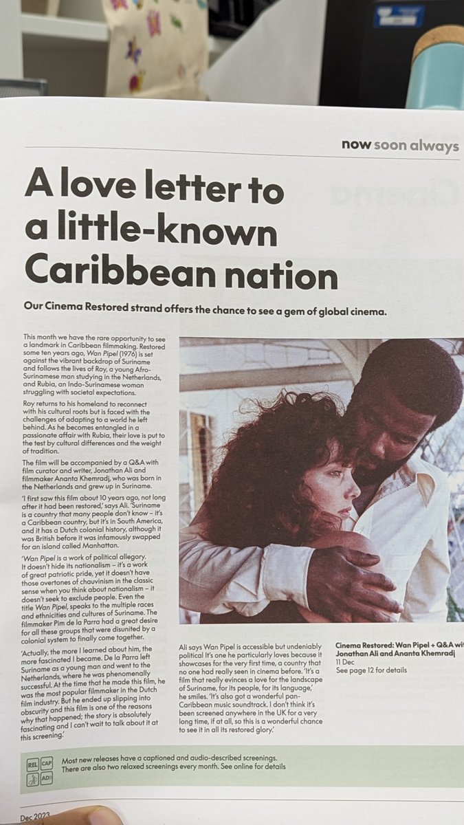MABarrington (@barrington_ma) on Twitter photo Nice preview with <a href="/JonathanAliTT/">Jonathan Ali</a> for the wonderful Surinamese film Wan Pipel next month, thanks to the good people at <a href="/twelve30coll/">The Twelve30 Collective</a>
barbican.org.uk/whats-on/2023/… Nice preview with <a href="/JonathanAliTT/">Jonathan Ali</a> for the wonderful Surinamese film Wan Pipel next month, thanks to the good people at <a href="/twelve30coll/">The Twelve30 Collective</a>
barbican.org.uk/whats-on/2023/…