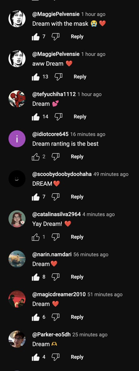 these were the first few comments on the new streamys video like we're really just little blobs that show up everywhere he goes 😭