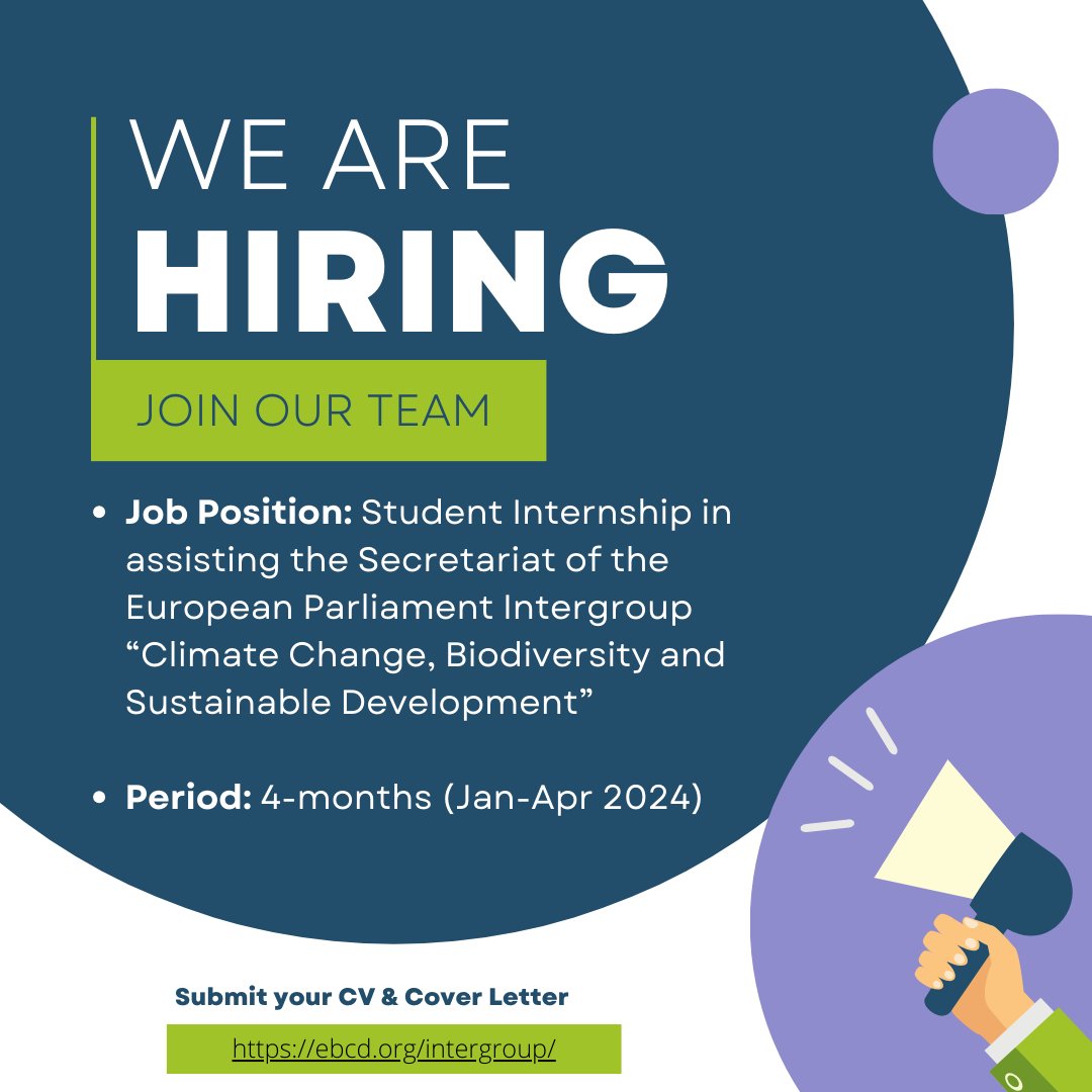 🌍🇪🇺 Looking for an exciting #internship in EU #EnvironmentalPolicy? Join the Secretariat of the European Parliament Intergroup on 'Climate Change, Biodiversity, and Sustainable Development.' 📚 4-month internship (Jan-Apr 2024). Apply now: ebcd.org/wp-content/upl…