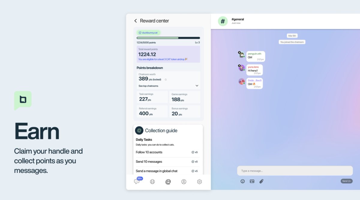 CryptoGirlNova's tweet photo. 1/ We've seen SocialFi projects trend all over the place.

Many that have been generous for users low on capital 💰

@beoble_official allows Web3 wallet chatting with a slick UI.

They just confirmed an airdrop by simply chatting 🪂

A thread 🧵👇

(Even SamsungNext is behind it) https://t.co/9b7B12h57D