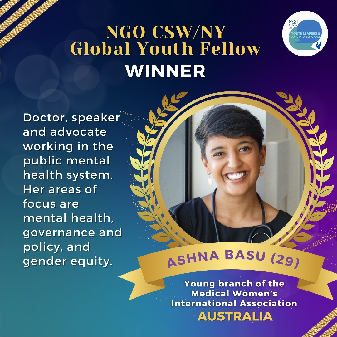 🏆 Meet #YLYP Global Youth Fellow 2023, @ashnabasu from #Australia 🇦🇺 Our fellows will participate in several campaigns, events, and advocacy efforts to advance global #genderequality from a #youth perspective. Visit ngocsw.org/global-youth-f… to learn more about each fellow!