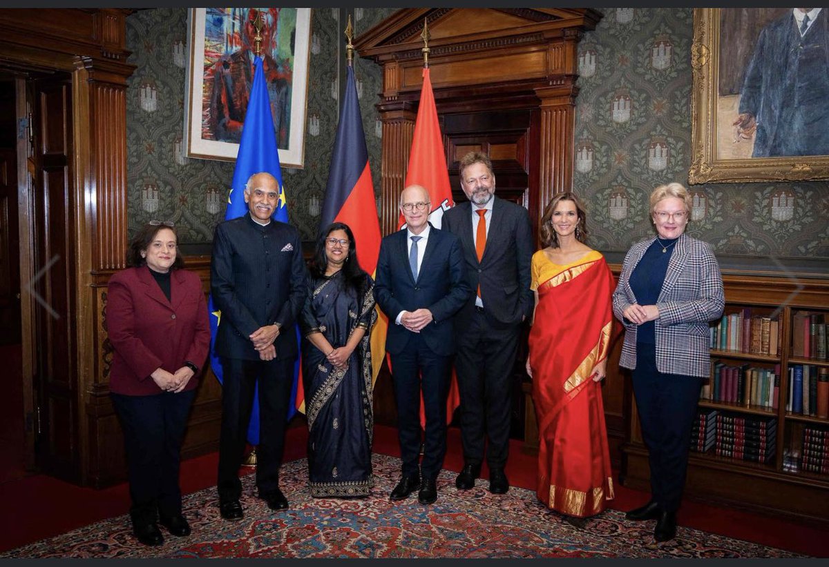 IndiainHamburg's tweet photo. #indiaweekhamburg 2023! The most awaited event of the year was inaugurated by @TschenPe #Ambharishparvathaneni @AmbAckermann @almutmoeller @debjani_ghosh_ Consul General @ifssoumya at the wonderful @Senat_Hamburg 
Strengthening our partnership!
@MEAIndia https://t.co/2FaM6Oe9Dz