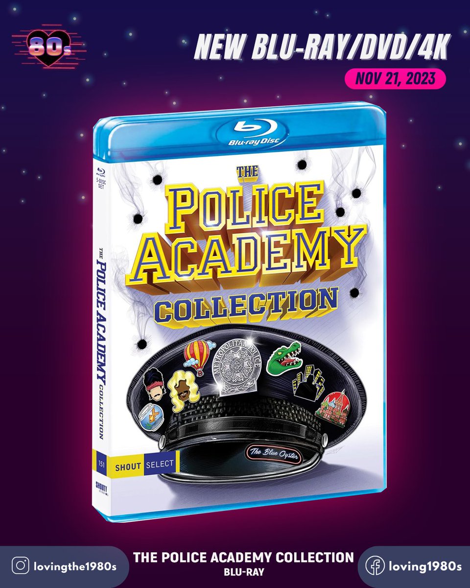 Don't miss out on our Blu-Ray DVD release of the Police Academy Collection! 📀🎥

📍 Grab your copy:  tinyurl.com/ycksm7t4 

#Lovingthe80s #80sNostalgia #80sComedy #80smovie #PoliceAcademy #SteveGuttenberg #BubbaSmith #HughWilson