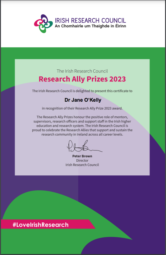 Very honoured to receive a #ResearchAlly prize from the Irish Research Council for mentorship in research announced at the SFI/IRC Research Summit yesterday. Thankyou to the phenomenal @mellynch87 for the nomination and the shared journey @irishresearch #dcu_ioe_PGSR @ppdcuioe